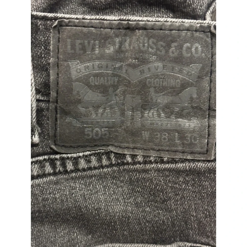 Levis 505 Jeans Mens 38x29 Black Straight Leg‎ Regular Fit Denim  Distressed